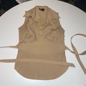 Misdemeanor Tan Sleeveless Side Zip Tie Back Top S